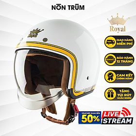 Nón bảo hiểm Royal M139 kính âm V10 trắng line vàng
