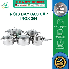 Bộ Nồi Inox 304 Bếp Từ 3 Đáy Kit 5 Món Fivestar Tặng 1 vá canh