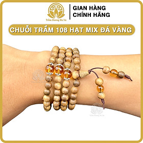 Vòng tay chuỗi tràng 108 hạt phong thủy trầm hương HÀ XÁ vòng đeo tay cặp đôi nam nữ mix đá màu mệnh kim mộc thủy hỏa thổ may mắn tài lộc