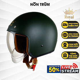 Nón bảo hiểm 3/4 ROYAL M139 có kính âm màu XANH LÍNH NHÁM