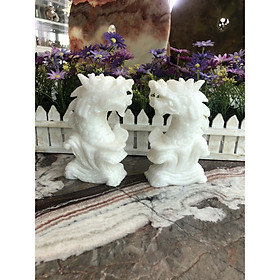 Mua Cặp Cá Chép hóa Rồng phong thủy đá cẩm thạch trắng - Cao 15 cm