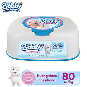 Khăn ướt Bobby không mùi hộp tiện lợi 80 miếng - Màu xanh