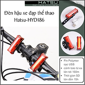 Đèn hậu xe đạp thể thao Hatsu-HYD186, đèn led siêu sáng đa chức năng, Pin Polymer sạc USB
