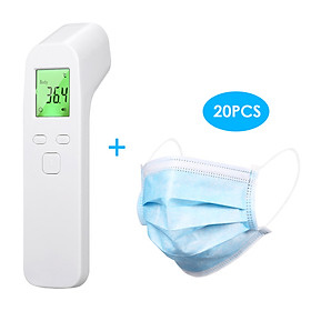 Nhiệt Kế Hồng Ngoại IR Không Tiếp Xúc + 20 Khẩu Trang 3 Lớp Dùng Một Lần