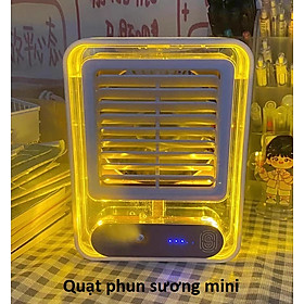 Quạt Tích Điện Mini Phun Sương, Quạt Phun Sương Để Bàn 3in1, 3 Tốc Độ Gió, Cảm Ứng Vân Tay, Quạt Kiêm Đèn, Quạt Hơi Nước Mini, Quạt Điều Hòa Hơi Nước Phun Sương Siêu Mát, Có Đèn Ngủ, Sạc USB Tiện Dụng GD727-QuatPS