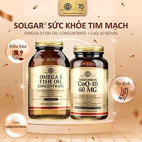 Sức khỏe tim mạch Solgar CoQ10 và Solgar Omega 3 Thực phẩm chăm sóc sức khỏe.