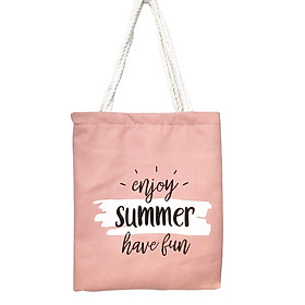 Túi Tote Túi Vải Nữ Canvas Hồng Dây Dù Loại Lớn Mẫu Enjoy Summer