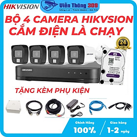 Bộ Camera Quan Sát Hikvision Full HD 1080P - Đầy Đủ Phụ Kiện Lắp Đặt- Cắm Điện Là Chạy - Hàng chính hãng