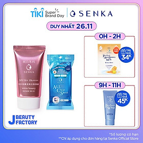 Bộ đôi tinh chất trắng da CC Serum Senka 40g tặng Khăn giấy tẩy trang 10 miếng Senka Cleansing Sheet