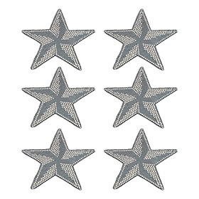 6Pcs Star Shape Rhinestone  Iron On Sew On for Clothes Bags Grey