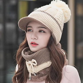 Nón len nữ kèm khăn choàng cổ thời trang Hàn Quốc dn19121650