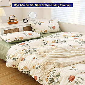 Bộ Chăn Ga Gối Đệm 5 Món Cotton Living ANNA NGUYÊN Cao Cấp Chuẩn Khách Sạn 5 Sao Drap Ra Ga Nệm Trải Giường Dễ Thương Cute