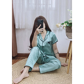 Đồ bộ ngủ mặc nhà nữ Lụa túi đính nơ dễ thương nhiều màu sắc dưới 62kg cho bạn gái tay ngắn quần dài