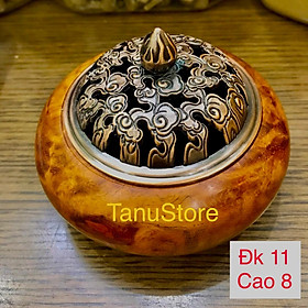 Mua HỦ TRÒN XÔNG NHANG TRẦM BẰNG GỖ HƯƠNG NGUYÊN KHỐI MẪU LỚN   NẮP ĐỒNG LOẠI DÀY CAO CẤP- DÙNG XÔNG NHANG XÔNG BỘT TIỆN LỢI AN TOÀN - TANUSTORE