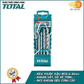 Bộ mũi khoan đa năng 5 chi tiết đầu 4-10mm TOTAL TACSD7156 - Độ cứng siêu cao, khoan tường, bê tông, gạch, sắt, gỗ, kim loại