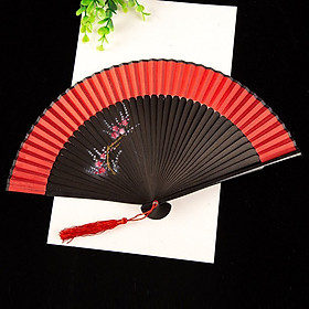 ( M65 ) Quạt cầm tay cổ trang dây tuyến viền đỏ in họa tiết ngày Tết đẹp quà tặng xinh xắn cosplay