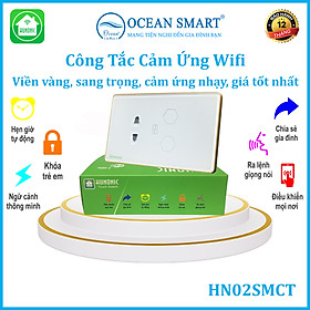 Công Tắc Cảm Ứng Wifi Hunonic, Công Tắc Kèm Ổ Cắm Thông Minh Hình Chữ Nhật Có Viền 2IN1 - HN02SMC