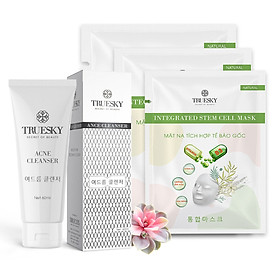 Bộ sản phẩm ngừa mụn trắng da mặt Truesky M04 gồm 1 sữa rửa mặt than hoạt tính 60ml + 3 miếng mặt nạ dưỡng da Truesky