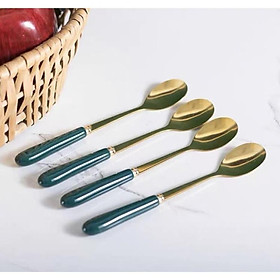 Mua thìa cà phê vàng cán sứ xanh cổ vịt mẫu mới cao cấp