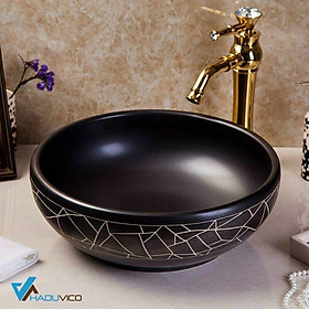 Mua CHẬU RỬA MẶT LAVABO GỐM SỨ ĐẶT BÀN HÌNH TRÒN HỌA TIẾT HOA VĂN9