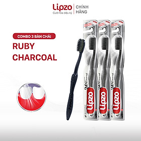 Combo 3 Bàn Chải Đánh Răng LIPZO Ruby Charcoal Dành Cho Nhạy Cảm Công Nghệ Chỉ Tơ Than Hoạt Tính Kháng Khuẩn Siêu Nhỏ Mềm Mảnh