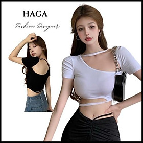 Áo croptop dây chéo body HAGA dài tay cotton mềm mịn charming girl ADEC39CT