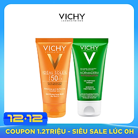 Bộ Kem Chống Nắng Không Gây Nhờn Rít Vichy Ideal Soleil Dry Touch 50Ml Và Gel Rửa Mặt Normaderm Phytosolution 50Ml