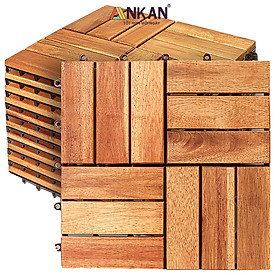 Mua Vỉ Gỗ Lót Sàn Ban Công Thương Hiệu ANKAN Màu Nâu Vàng Loại 12 Nan  Ván Gỗ Lót Sàn Ngoài Trời  Sân Vườn  Hồ Bơi  Phòng Spa  Siêu Bền  Chịu Nước Tốt  Chống Trơn Trượt  Tiêu Chuẩn Xuất Khẩu (1 Vỉ)