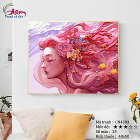 Mua Tranh tô màu số hóa treo tường trang trí cô gái san hô đỏ CN4303