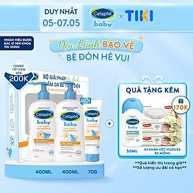 Bộ Sữa tắm gội 400ML + Sữa dưỡng ẩm 400ML + Kem chống hăm tã 70G CETAPHIL BABY WITH ORGANIC CALENDULA