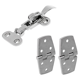 Pack of 1 Pair Marine Boat Door Hatch Strap Hinges + 1 Piece Anti-Rattle Latch Clamp - Polished 316 Stainless Steel