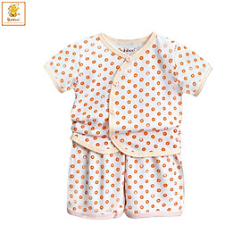 Bộ sơ sinh bé gái Babiboo quần áo sơ sinh tay ngắn chất cotton, họa tiết chấm bi đáng yêu BBC18