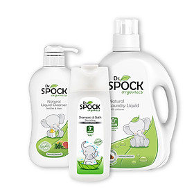 Combo Nước Giặt Xả Tắm Gội và Nước rửa bình sữa trẻ em Organic cho trẻ sơ sinh Dr Spock