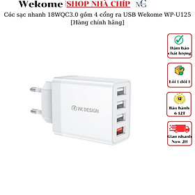Cóc sạc nhanh 18WQC3.0 gồm 4 cổng ra USB Wekome WP-U125 [Hàng chính hãng]