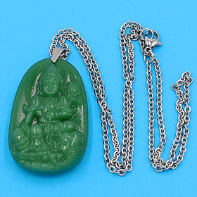 Dây chuyền mặt Phổ Hiền Bồ Tát - thạch anh xanh 5cm DITTXN2 - dây inox - tuổi Thìn, Tỵ