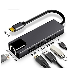 Mua Cáp USB Type-C Ra 5 Cổng HDMI 4K  USB 2.0 Và RJ45 - Hàng Nhập Khẩu