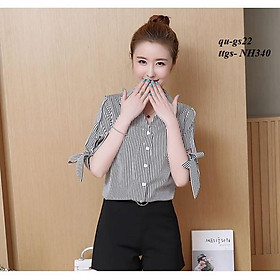 TOP148 ÁO SƠ MI SỌC TAY THẮT NƠ