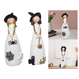 2pc Halloween Witch Figurine Adorable Witch Statue for Holiday Party Decor