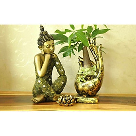 Tượng Phật Tam Thế- Thế tay Chống Cằm màu rêu cổ