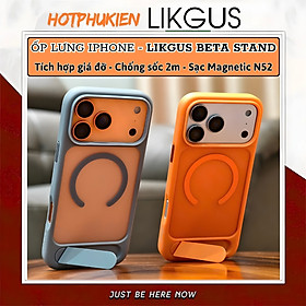 Ốp lưng nhám chân đế giá đỡ FlexStand sạc từ tính cho iPhone 17 Pro Max / 16 Pro Max Likgus Beta Stand Magnetic - Viền TPU, mặt lưng PC nhám chống ố vàng, đệm khí chống sốc 4 góc, viền nhô cao bảo vệ camera - Hàng nhập khẩu - Cam - iPhone 16 Pro Max