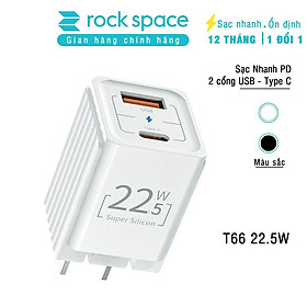 Củ Sạc Nhanh Rockspace T66 mini dành cho Iphone , 2 cổng USB - TypeC chuẩn PD 22.5W - Hàng chính hãng bảo hành 1 năm
