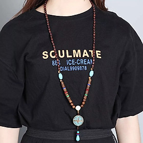 VÒNG CỔ CHUỖI HẠT GỖ LỤC TỰ OM MANI PADME HUM NGỌC LAM TÂY TẠNG