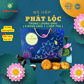 Bộ hộp Bánh trung thu Phát Lộc 6 bánh có trứng 100g - Thành Long - 600g - tặng 1 hộp trà - VIỆT NAM