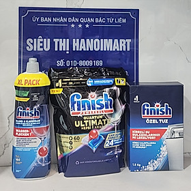 Combo 60 Viên rửa bát Finish quantum max+1150ml nước bóng finish+1.2kg Muối Finish - Hanoimart