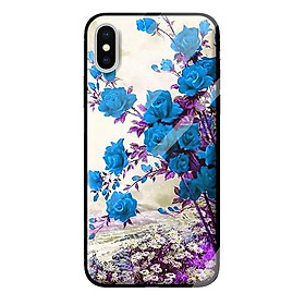 Ốp kính cường lực cho iPhone X mẫu HOA HỒNG XANH 1 - Hàng chính hãng