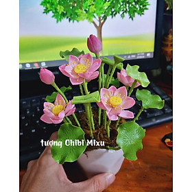 Chậu hoa sen bằng đất sét Nhật mẫu 05 hoa nhí cao 18cm