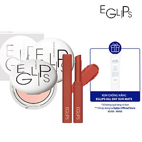 Combo Phấn phủ dạng nén Eglips Oil Cut Powder Pact +Son Muse in Velvet Lipstick tặng 1 kem chống nắng Sunmate
