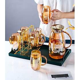 Mua BỘ BÌNH 6 CỐC THUỶ TINH ÁNH VÀNG CHỊU NHIỆT