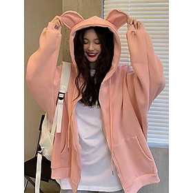 Áo Khoác Hoodie Nỉ Ngoại Tai Thỏ dành cho nữ