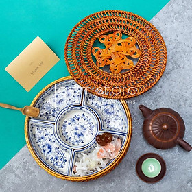Mua Khay mứt tết sứ Bát Tràng vỏ khay mây đan thủ công